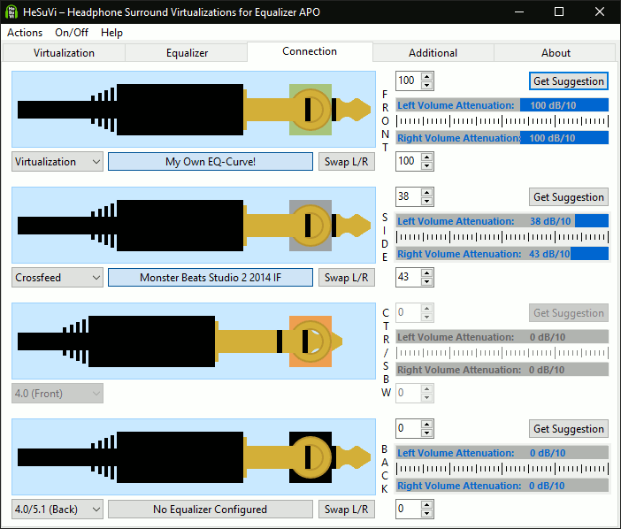 HeSuVi Connection tab for multi-device audio routing setup