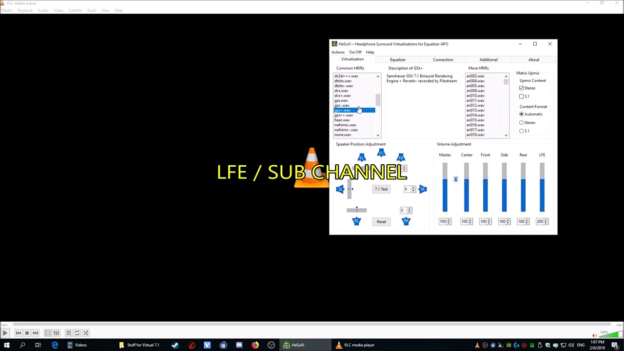 HeSuVi step 4 - Main HeSuVi GUI showing Virtualization tab with HRIR list and Dolby Home Theater selected