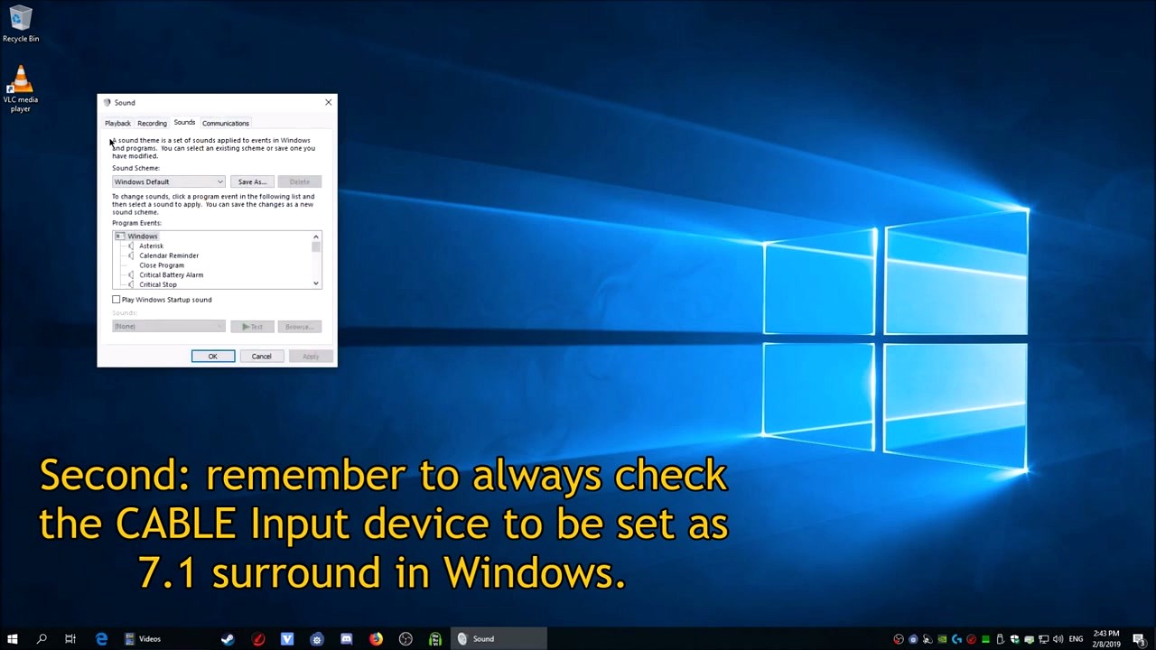 HeSuVi step - Windows Sound panel showing playback devices with CABLE Input set as default